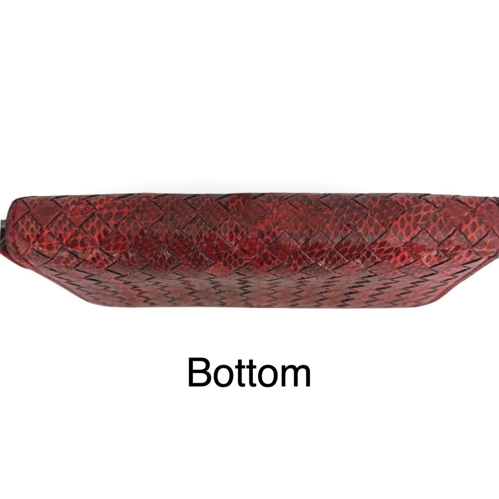 Bottega Veneta Intrecciato Python Zip Around Wallet Red Exotic Leather Box Dusty - Picture 5 of 12